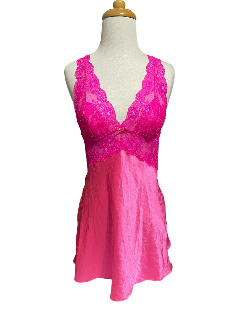 NWT Victoria's Secret Hot Pink Lace-Trim Satin Chemise
